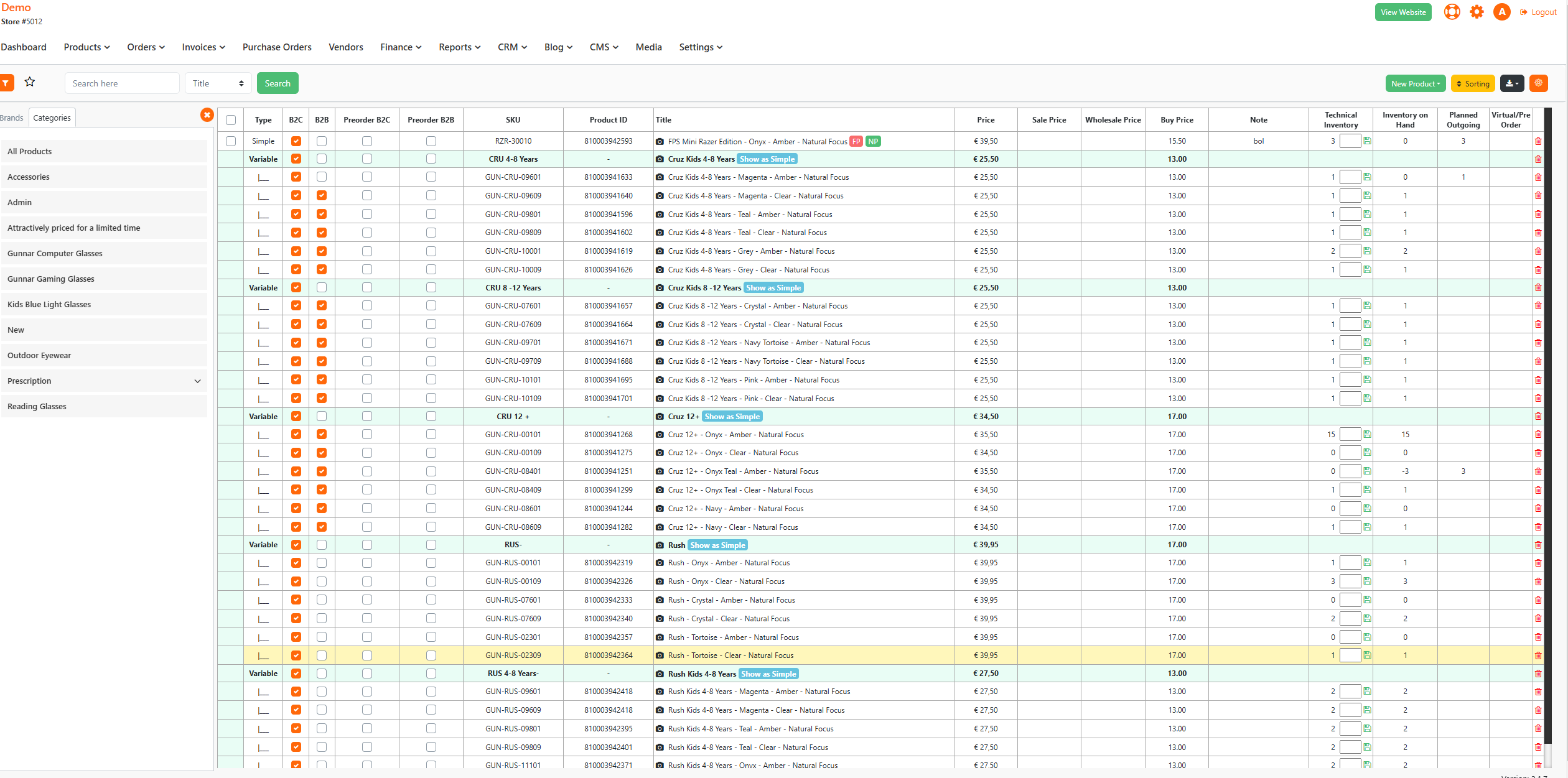 User-friendly product management interface with bulk editing features.  Make changes fast!